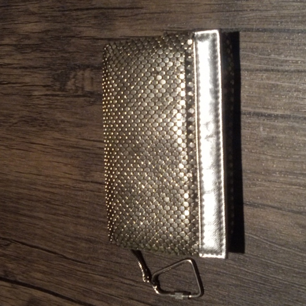 Whiting And Davis Silver Metallic Mesh Leather Keychain Wallet SPARKLER!